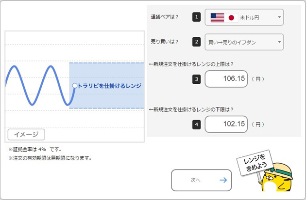 トラリピの注文画面