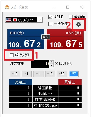 セントラル短資FXの発注画面