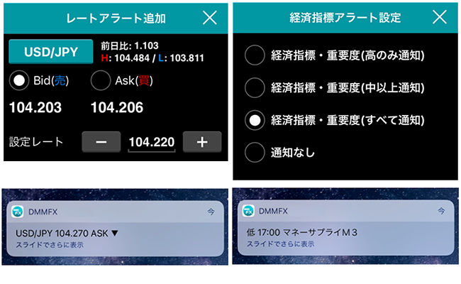 DMM FXのアラート機能(スマホアプリ)