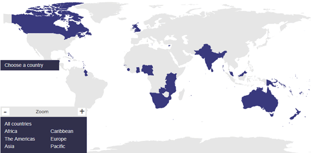 イギリス連邦加盟国の地図