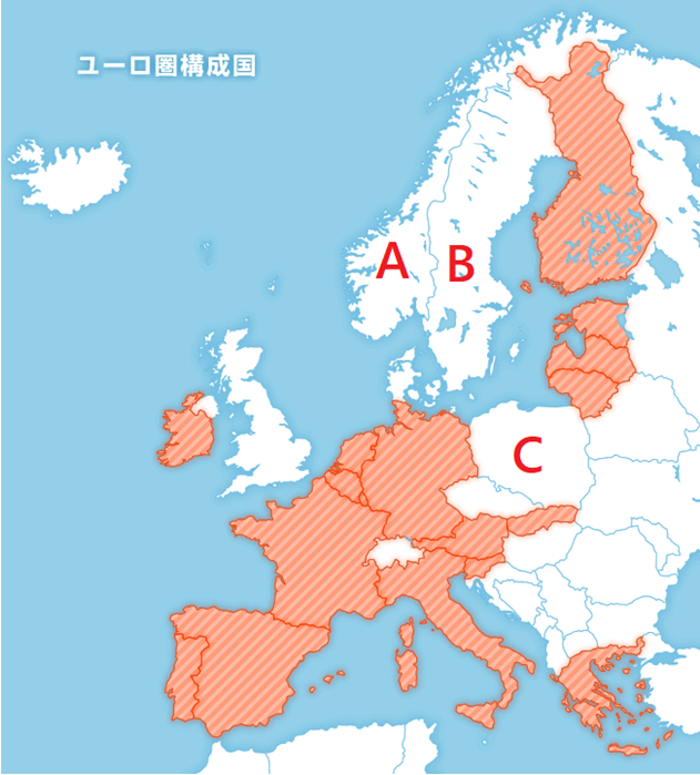 ユーロ加盟国周辺の地図