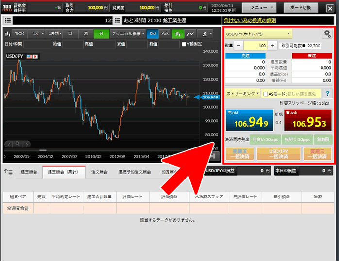 連続予約注文の取引画面